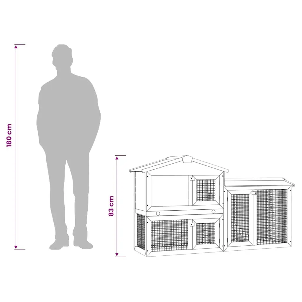Outdoor Rabbit Hutch Grey White 2-Layer Wooden Cage 145x45x84cm Spacious Durable Fencing Removable Dropping Tray