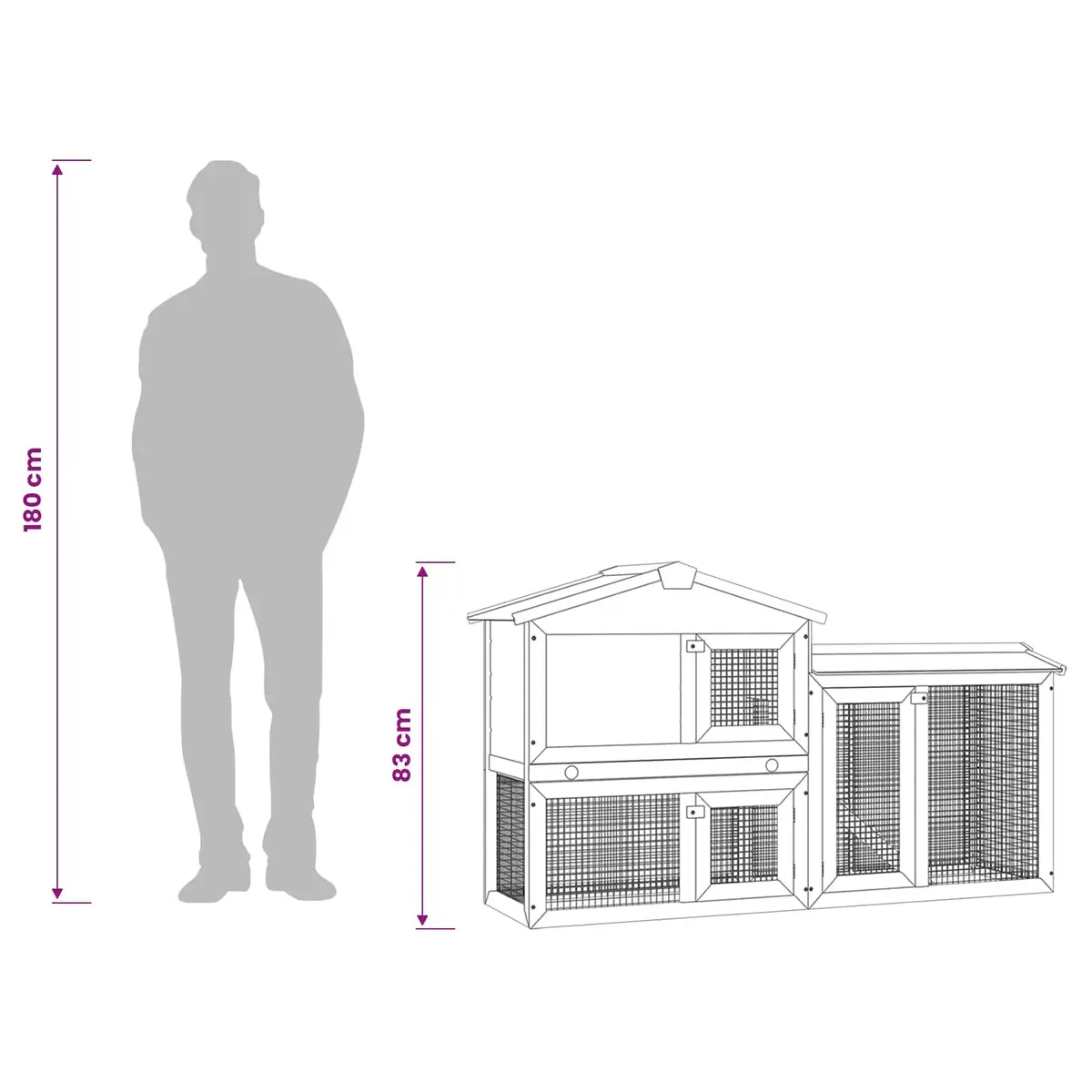 Outdoor Rabbit Hutch Grey White 2-Layer Wooden Cage 145x45x84cm Spacious Durable Fencing Removable Dropping Tray