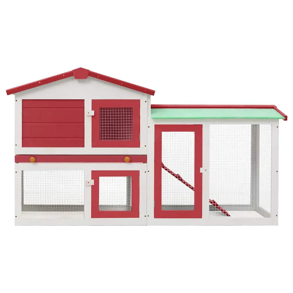 Outdoor Rabbit Hutch Red White 145x45x84cm Large Wooden Two Layer with Integrated Run and Removable Dropping Tray