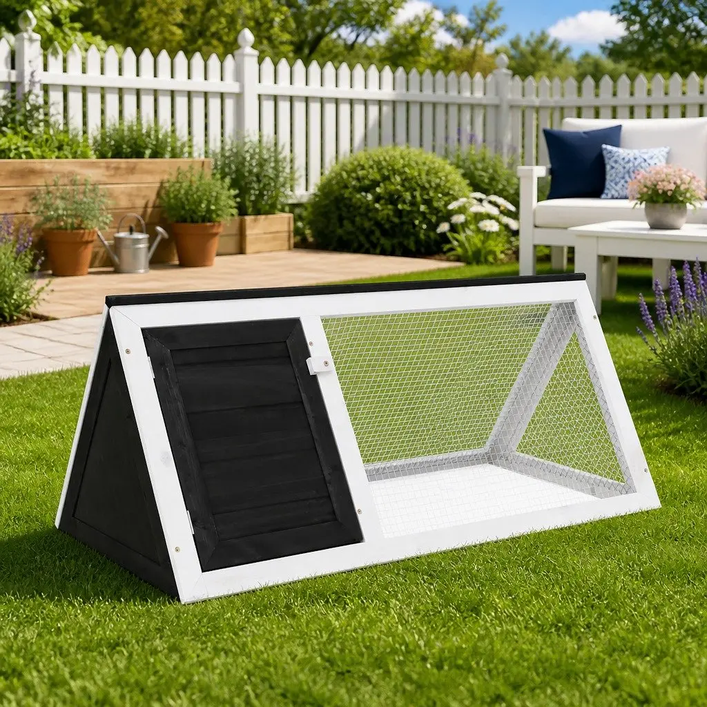 Small Animal Cage Grey Wooden Outdoor Indoor Enclosure with Iron Wire Grid