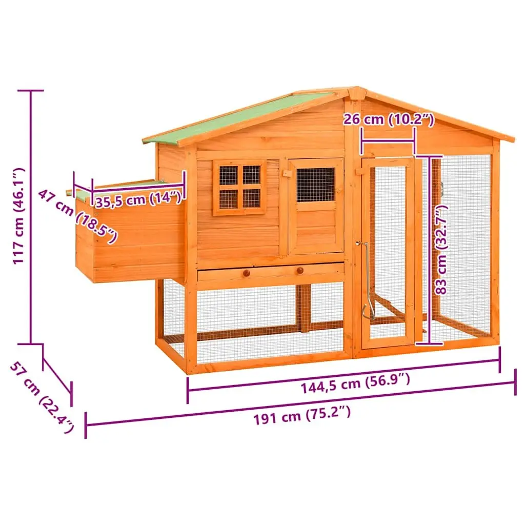 Chicken Coop Brown Large Solid Fir Wood Nest Box Galvanised Steel Wire Mesh