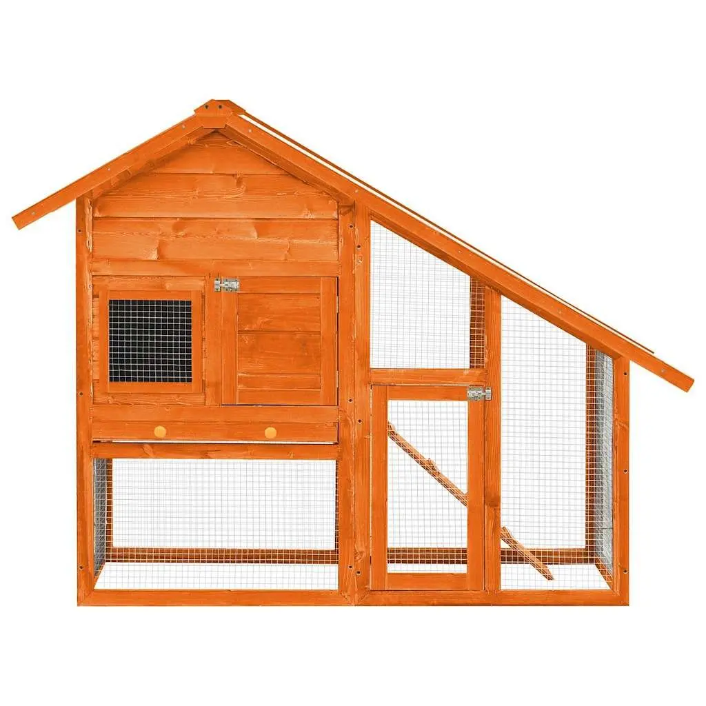 Rabbit Hutch Brown 2-Tier Wooden Small Animal Cage with Ramp and Pull-out Tray