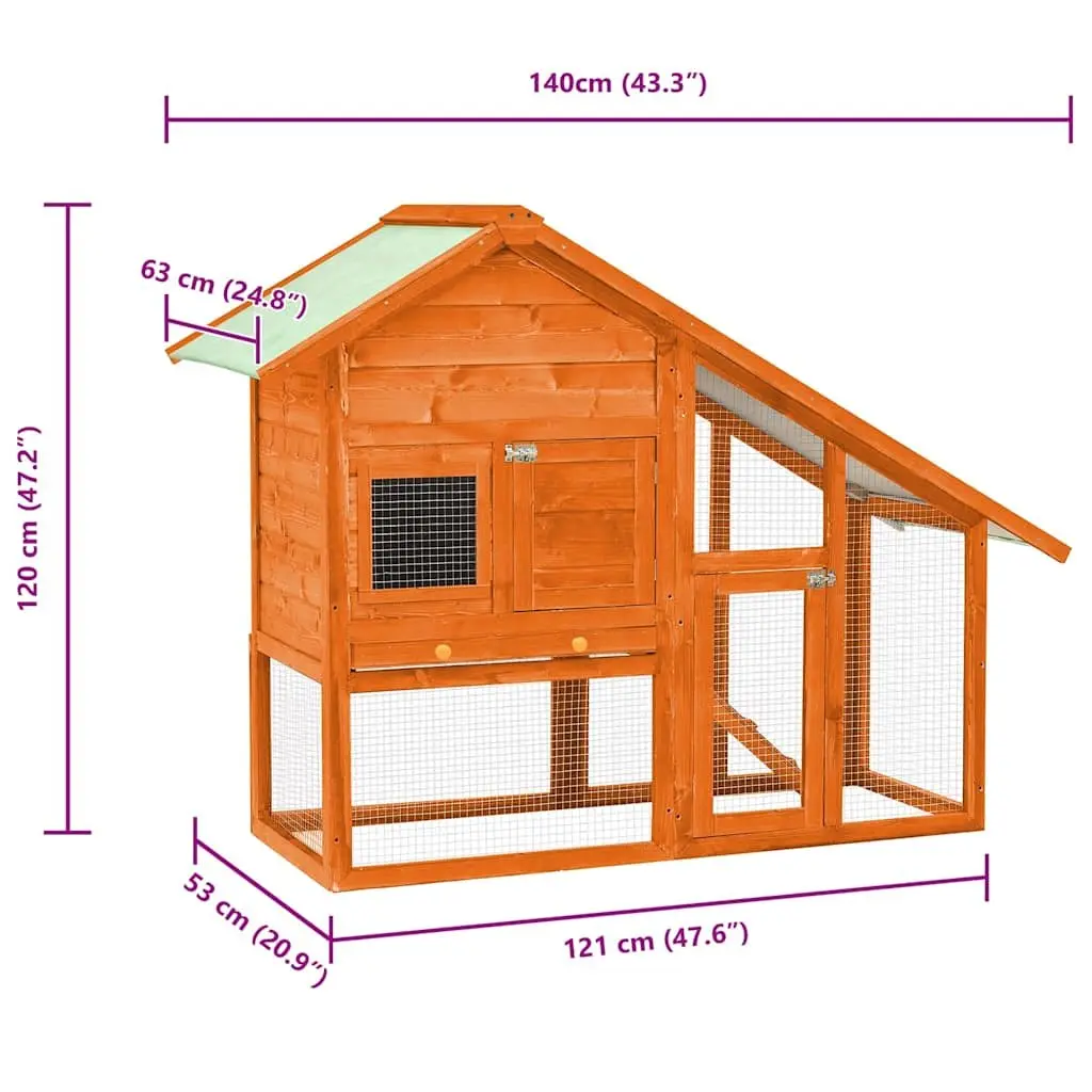 Rabbit Hutch Brown 2-Tier Wooden Small Animal Cage with Ramp and Pull-out Tray