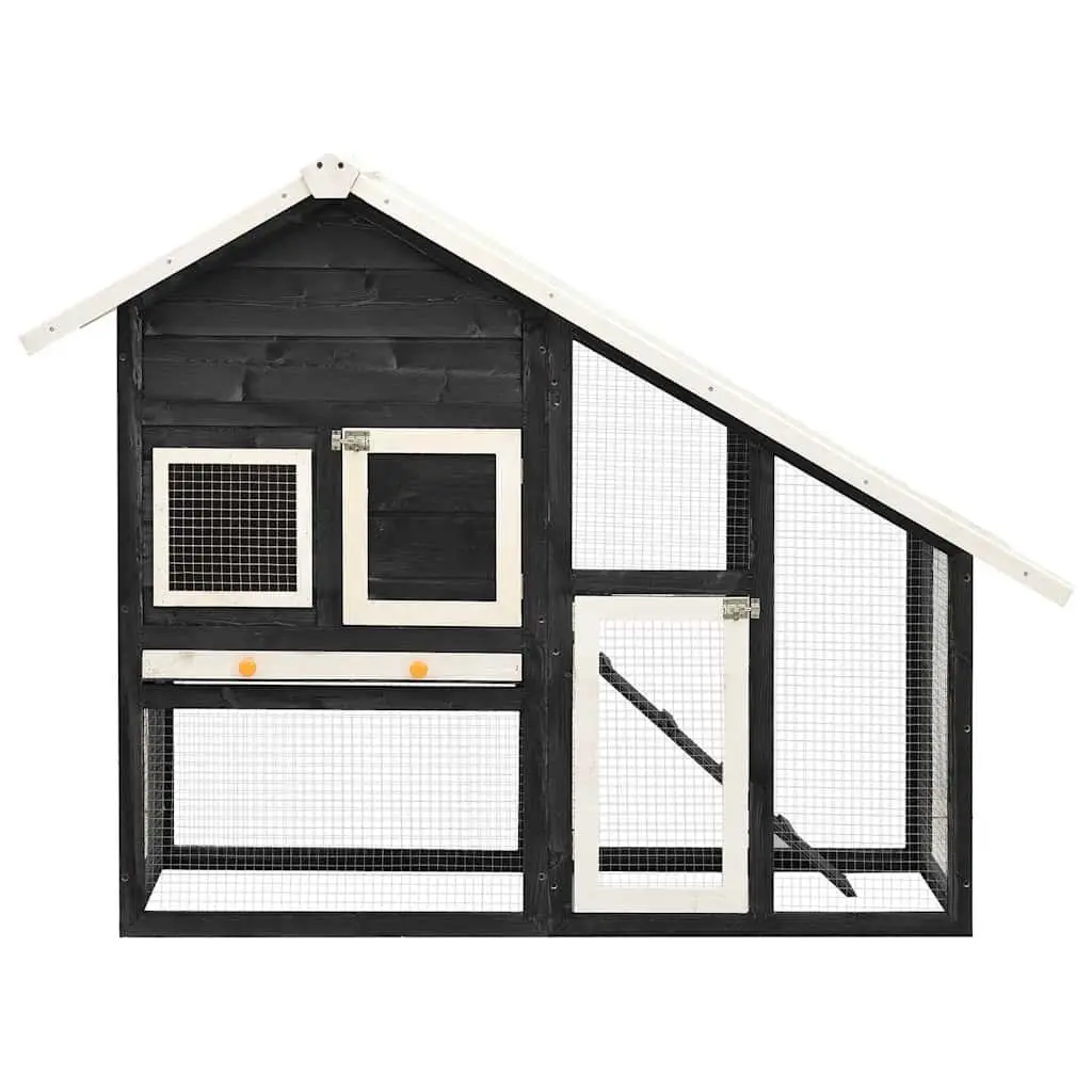 Rabbit Hutch Grey White Two Storey Wooden Cage with Easy Climb Ramp and Water Resistant Roof