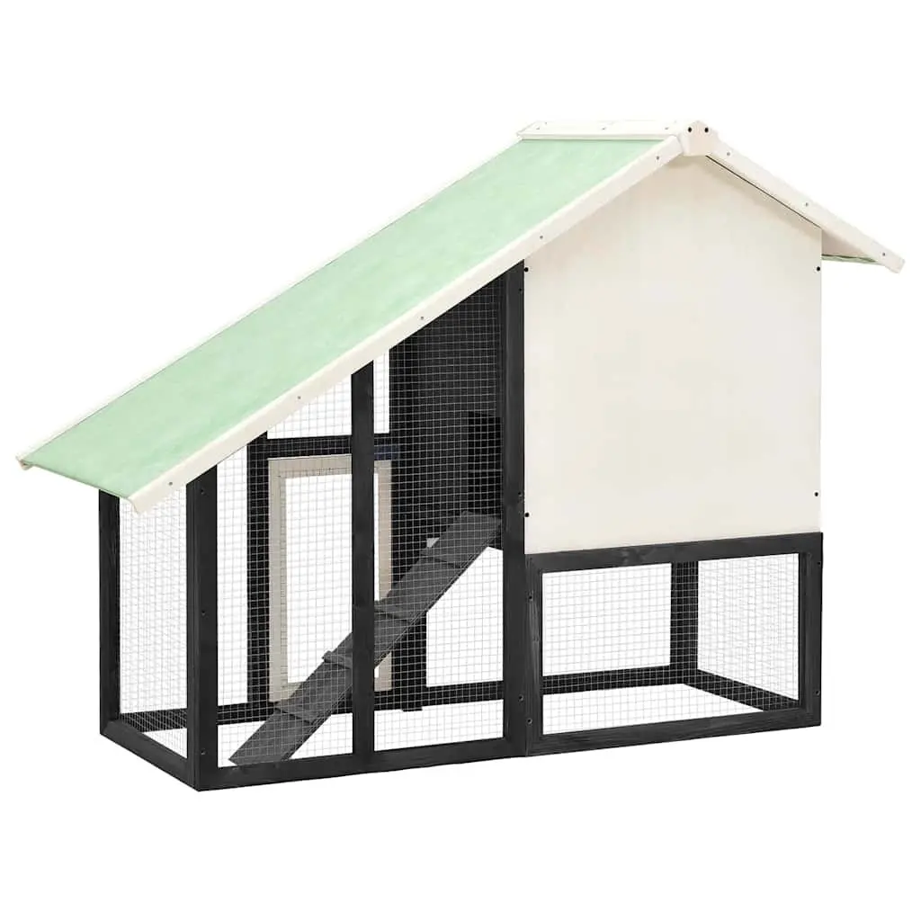 Rabbit Hutch Grey White Two Storey Wooden Cage with Easy Climb Ramp and Water Resistant Roof