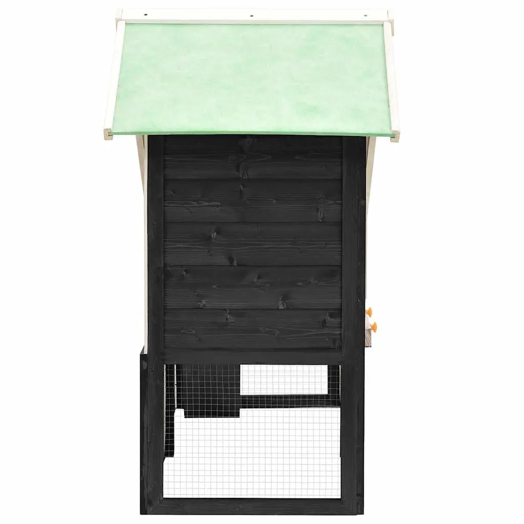 Rabbit Hutch Grey White Two Storey Wooden Cage with Easy Climb Ramp and Water Resistant Roof