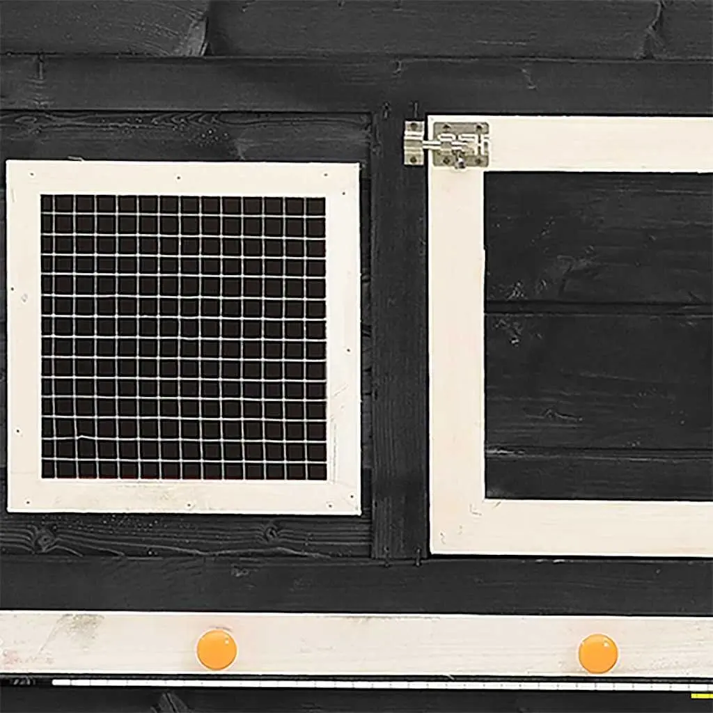 Rabbit Hutch Grey White Two Storey Wooden Cage with Easy Climb Ramp and Water Resistant Roof