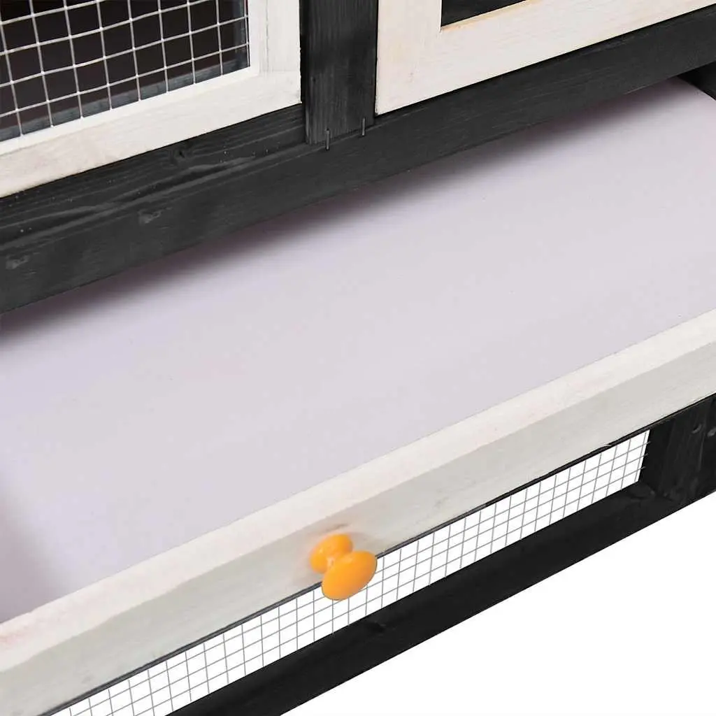 Rabbit Hutch Grey White Two Storey Wooden Cage with Easy Climb Ramp and Water Resistant Roof