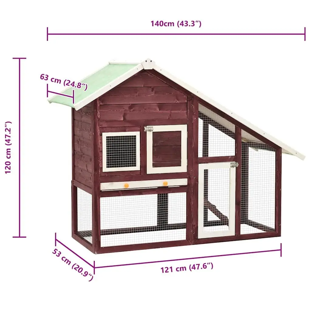 Rabbit Hutch Brown Two-Tier Wooden Firwood Frame Steel Mesh Doors