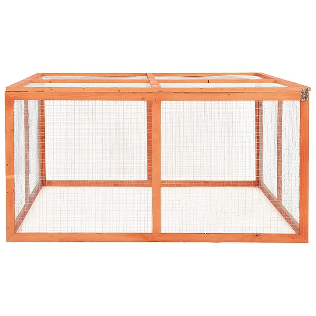 Rabbit Hutch Brown 124x120x60 cm Wooden House with Solid Firwood Frame and Steel Wire Grid