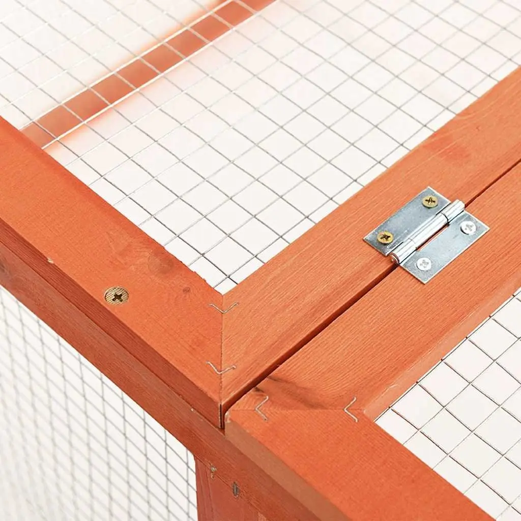 Rabbit Hutch Brown 124x120x60 cm Wooden House with Solid Firwood Frame and Steel Wire Grid