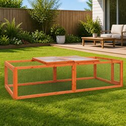 Compact Wooden Rabbit Hutch with Outdoor Access