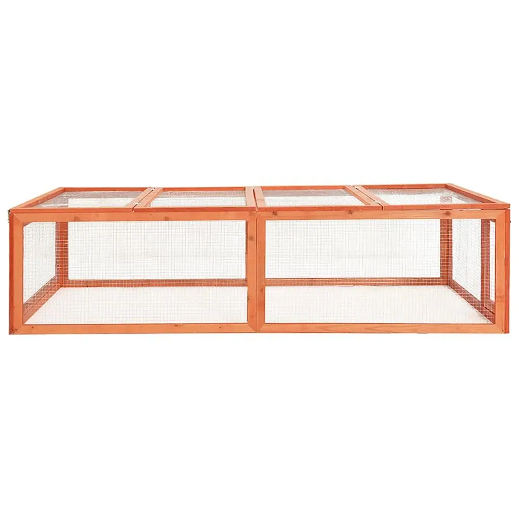 Rabbit Hutch Brown Outdoor Wooden Enclosure 183cm Solid Firwood Frame Steel Wire Grid