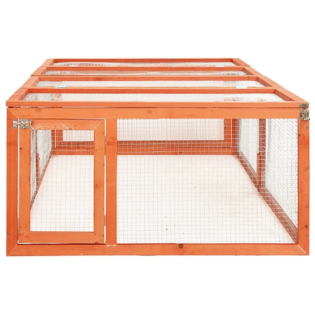 Rabbit Hutch Brown Outdoor Wooden Enclosure 183cm Solid Firwood Frame Steel Wire Grid