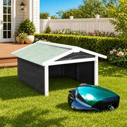 Robotic Lawn Mower Garage 72x87x50cm Grey White Firwood Outdoor Shelter Storage