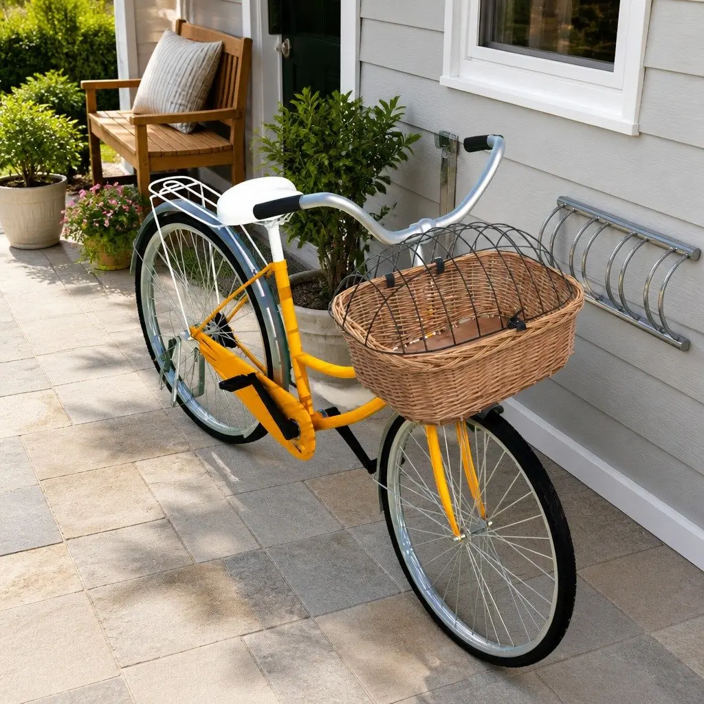 Bicycle Front Basket Brown Natural Willow Size 50 x 45 x 35 cm with Iron Cover