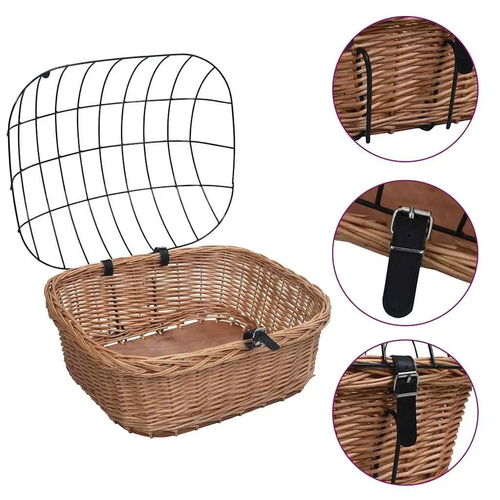 Bicycle Front Basket Brown Natural Willow Size 50 x 45 x 35 cm with Iron Cover