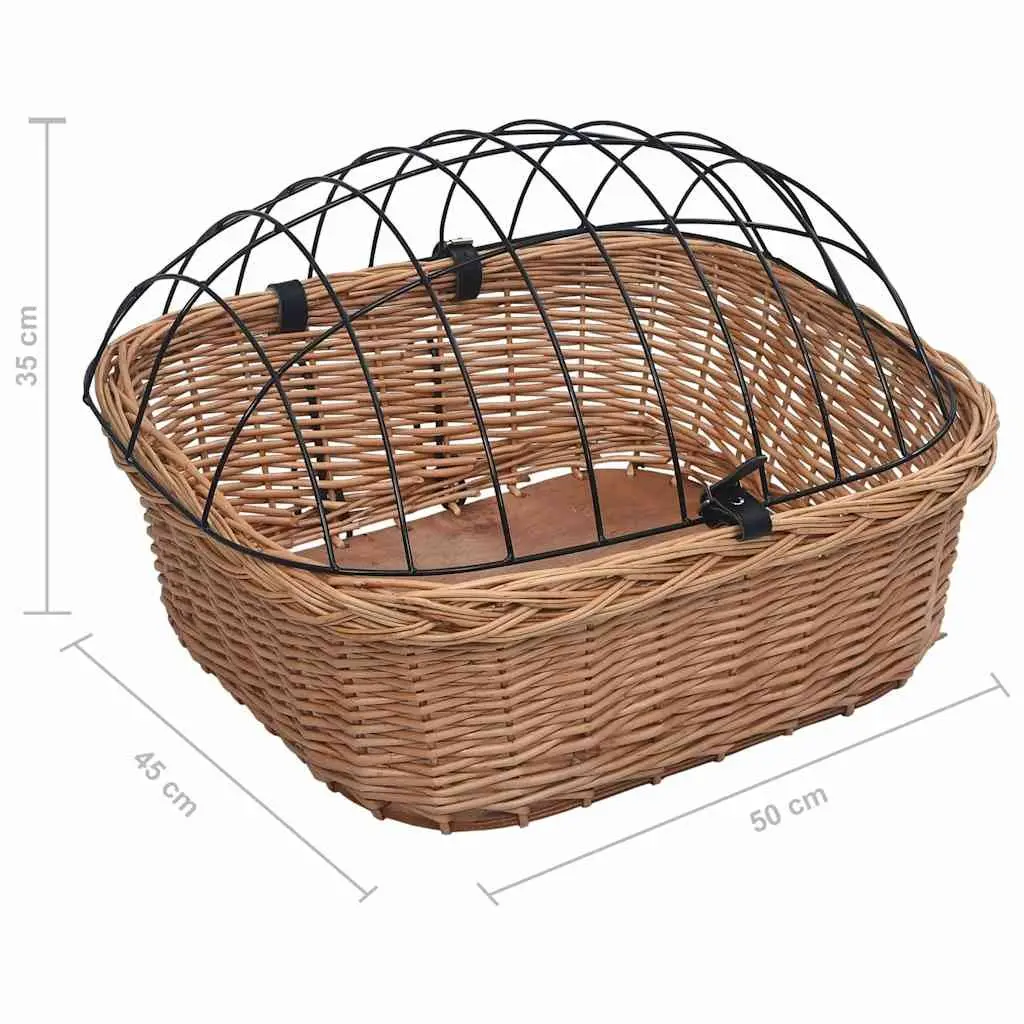 Bicycle Front Basket Brown Natural Willow Size 50 x 45 x 35 cm with Iron Cover