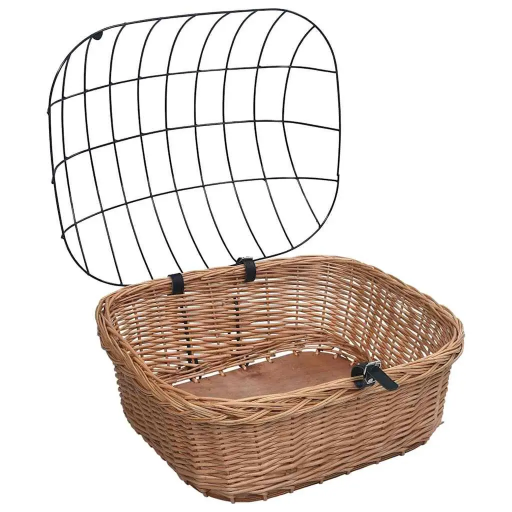 Bicycle Front Basket Brown Natural Willow Size 50 x 45 x 35 cm with Iron Cover