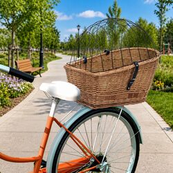 Bike Rear Basket with Cover Brown Willow Bicycle Carrier Groceries Pets Vintage