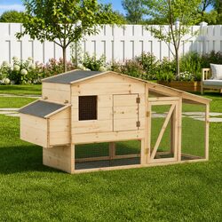 Chicken Cage Solid Pine Wood Brown Small Animal Hutch Coop Nesting Box Ramp