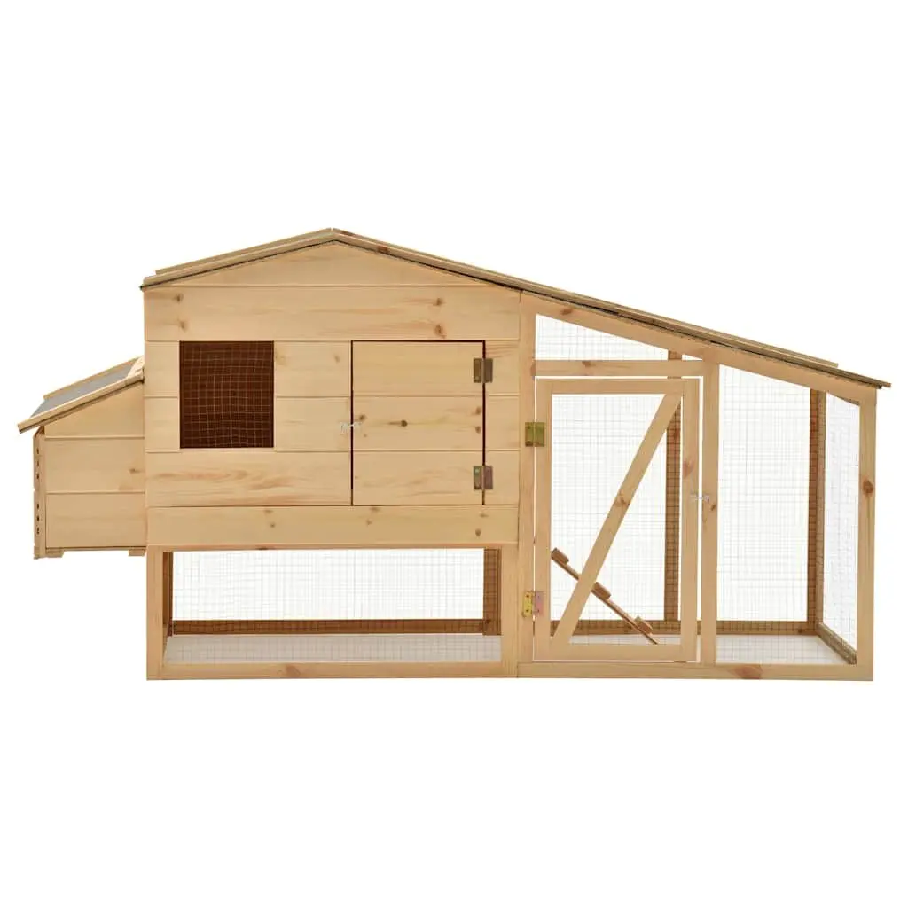 Chicken Cage Brown Solid Pine Wood Small Animal Hutch with Ramp and Upper Sleeping Cubby