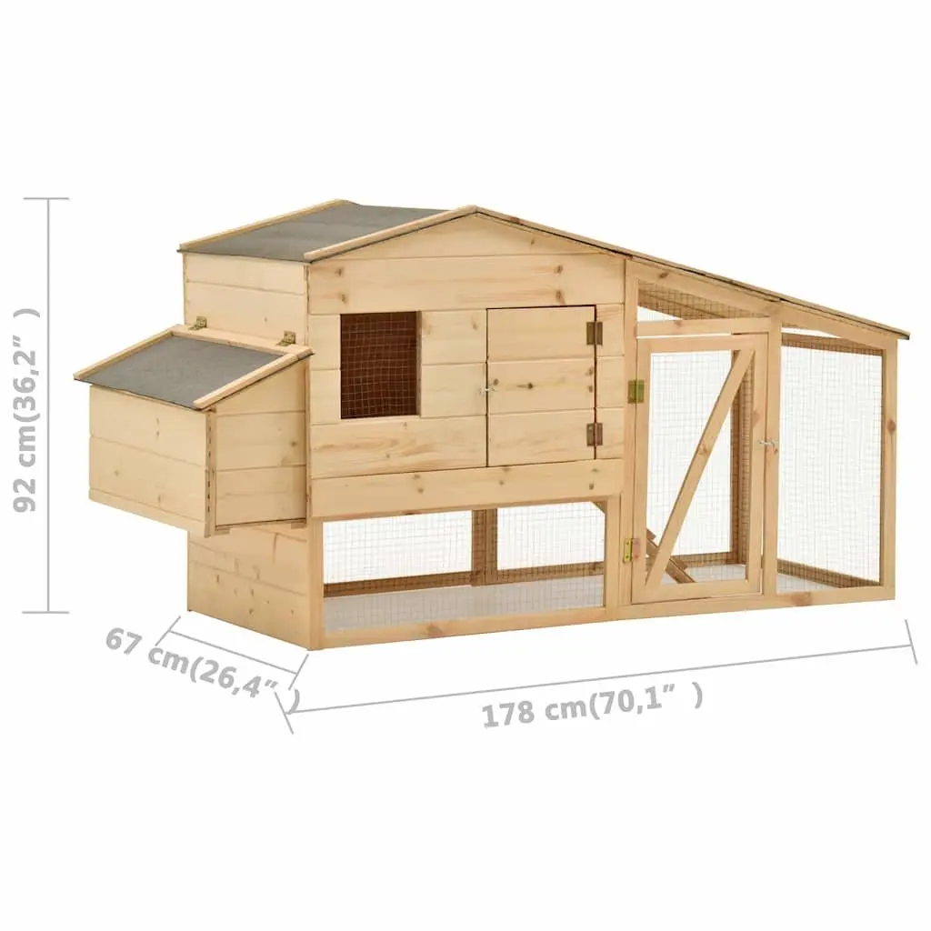 Chicken Cage Brown Solid Pine Wood Small Animal Hutch with Ramp and Upper Sleeping Cubby