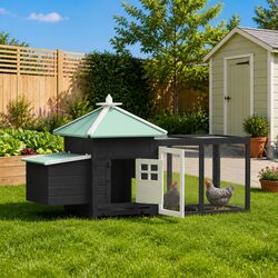 Wooden Chicken Coop with Nesting Box and Spacious Run