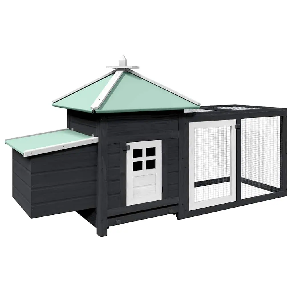 Wooden Chicken Coop Grey Large Run Poultry Cage with Nesting Box and Galvanised Steel Wire Mesh