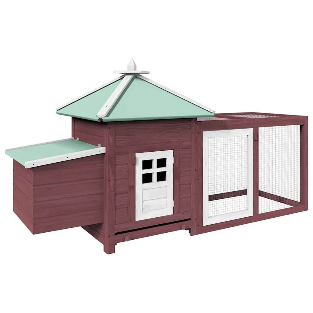 Chicken Coop Brown Large Solid Fir Wood Run Poultry Hen House with Nest Box