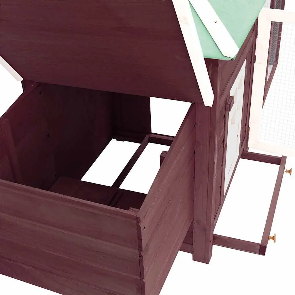 Chicken Coop Brown Large Solid Fir Wood Run Poultry Hen House with Nest Box