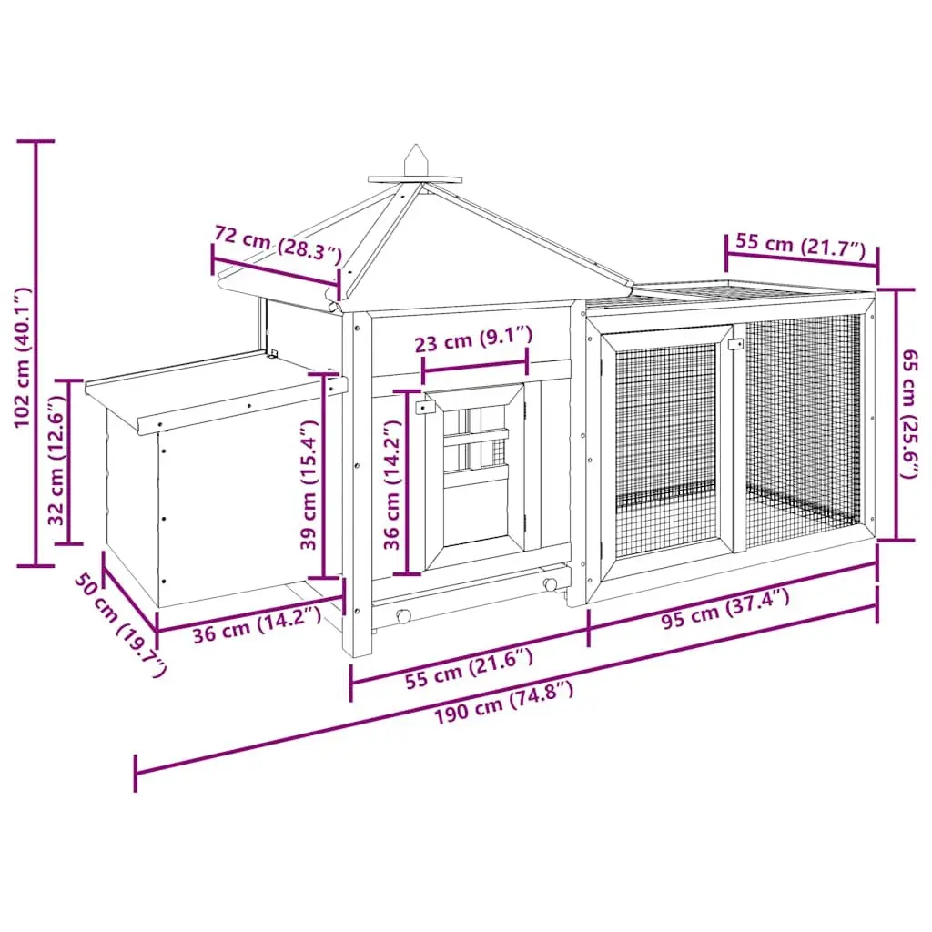 Wooden Chicken Coop Red 190x72x102cm Nesting Box with Openable Roof and Spacious Run Area