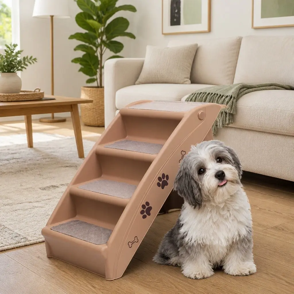 Folding Pet Stairs Brown Small Large Dogs Cats Ramp Steps Ladder
