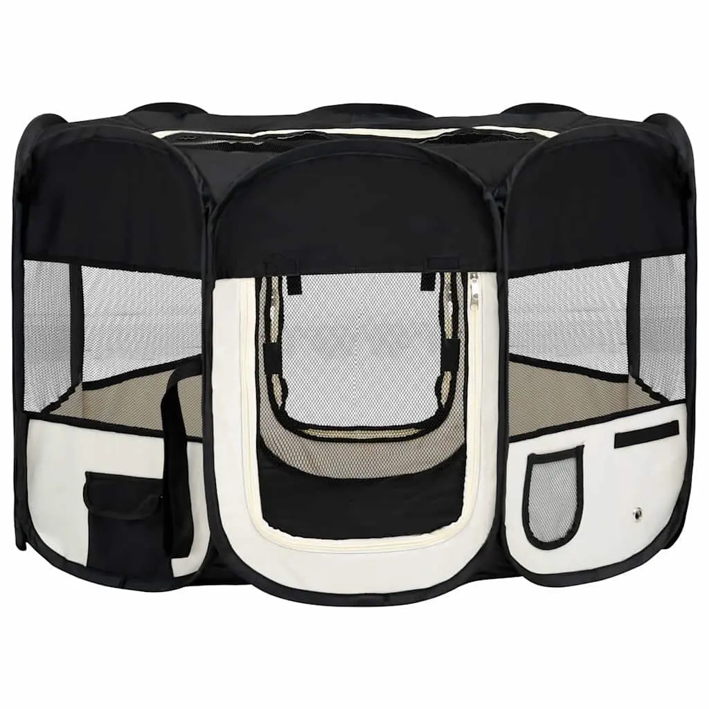 Foldable Dog Playpen Black 110 x 110 x 58 cm Portable Training Enclosure with Carrying Bag
