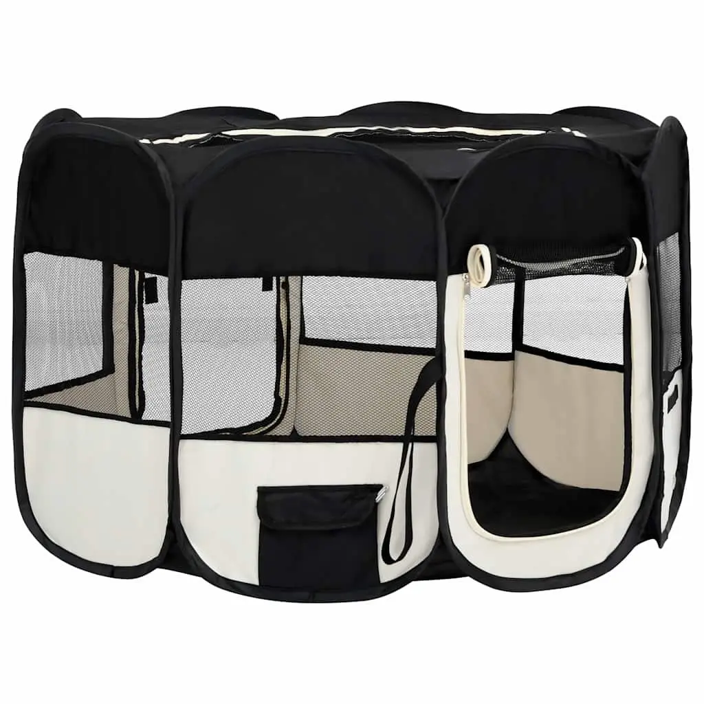 Foldable Dog Playpen Black 110 x 110 x 58 cm Portable Training Enclosure with Carrying Bag