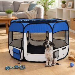 Foldable Dog Playpen 90x90x58cm in Blue