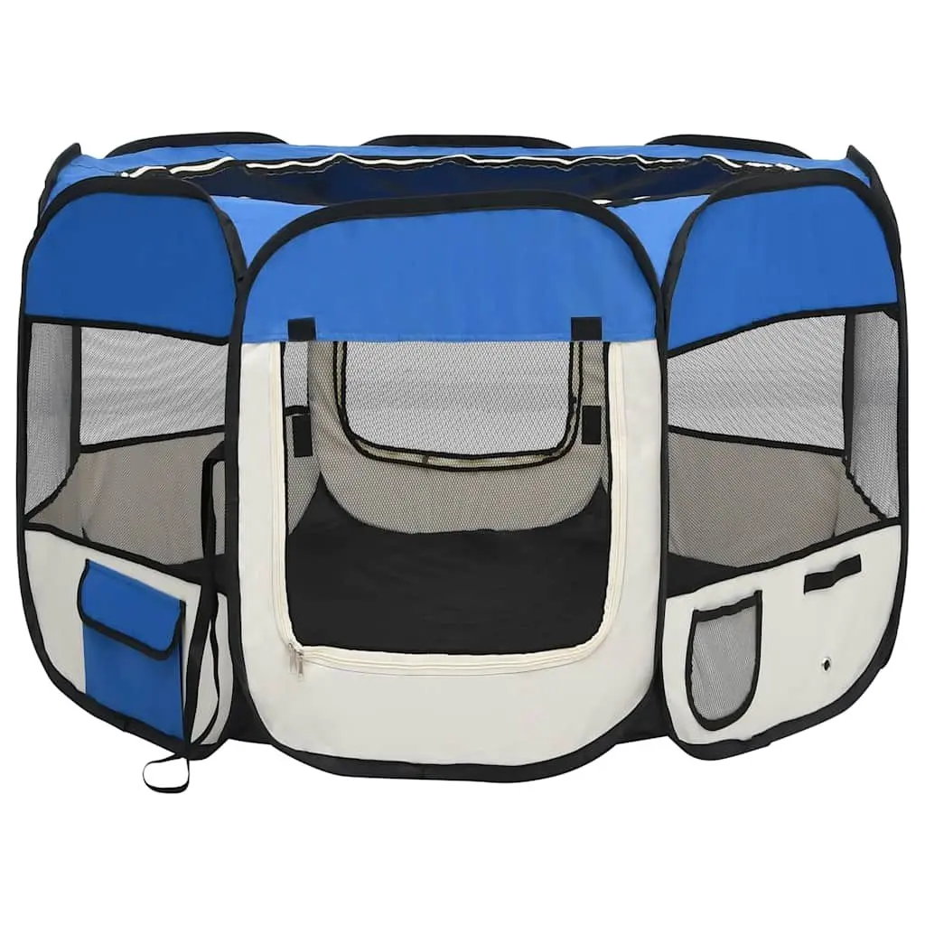 Foldable Dog Playpen 90x90x58cm in Blue