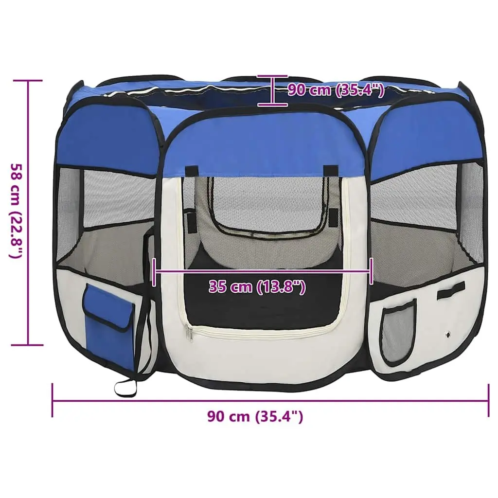 Foldable Dog Playpen 90x90x58cm in Blue