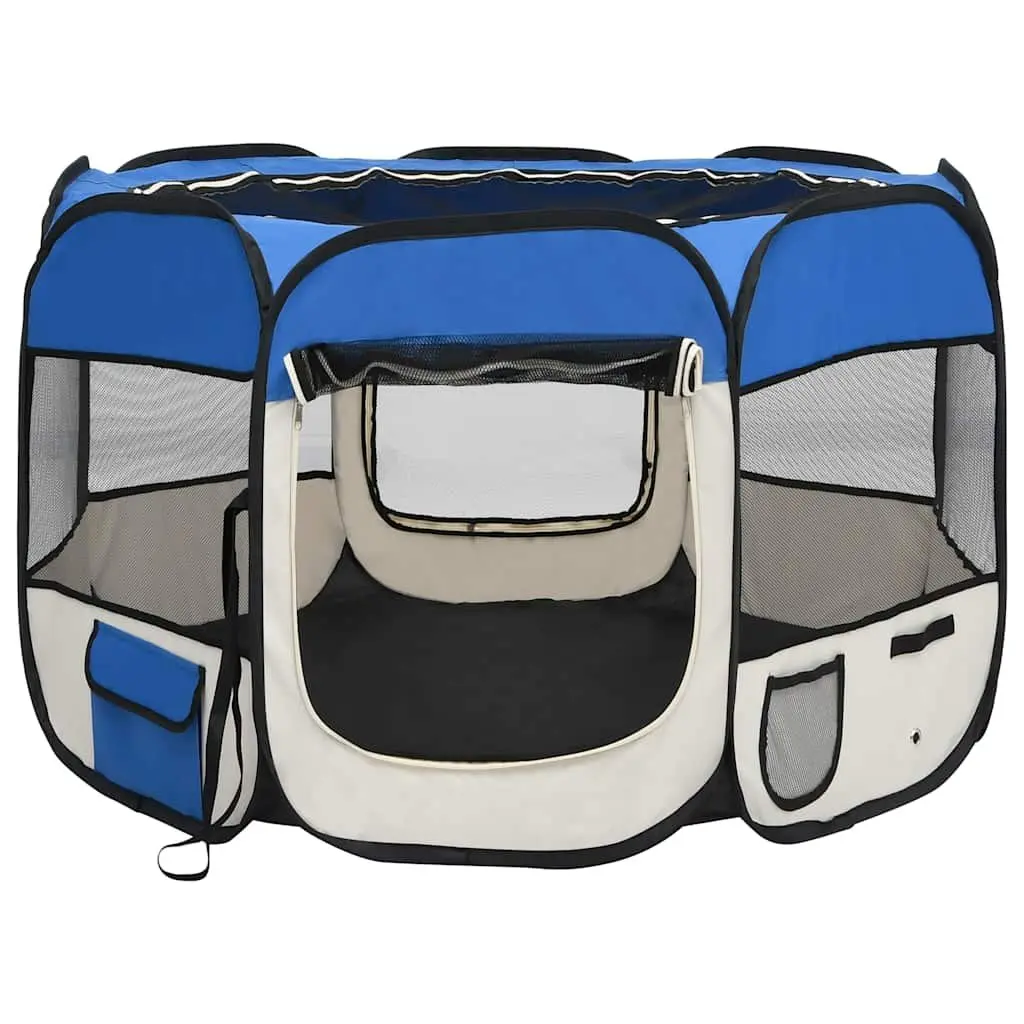 Foldable Dog Playpen 90x90x58cm in Blue
