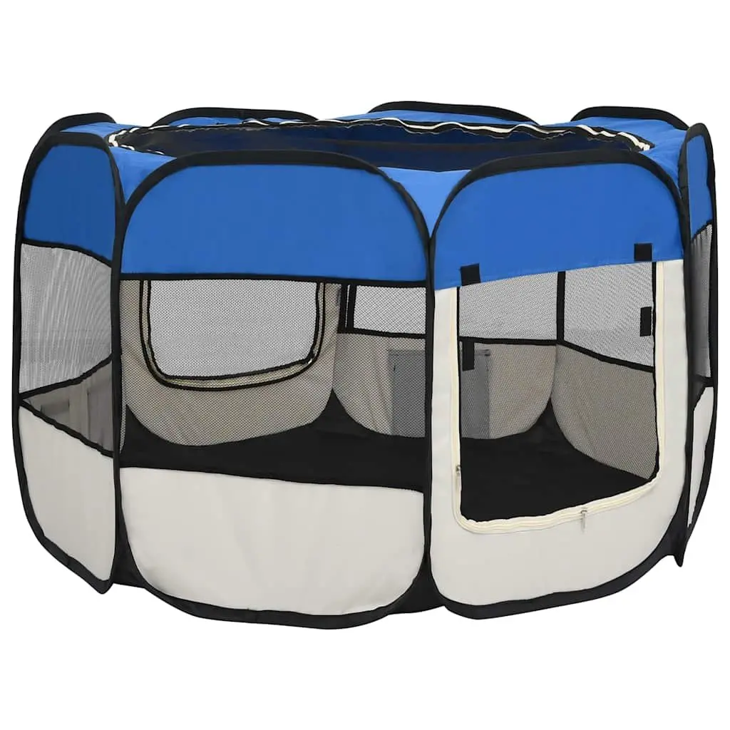 Foldable Dog Playpen 90x90x58cm in Blue