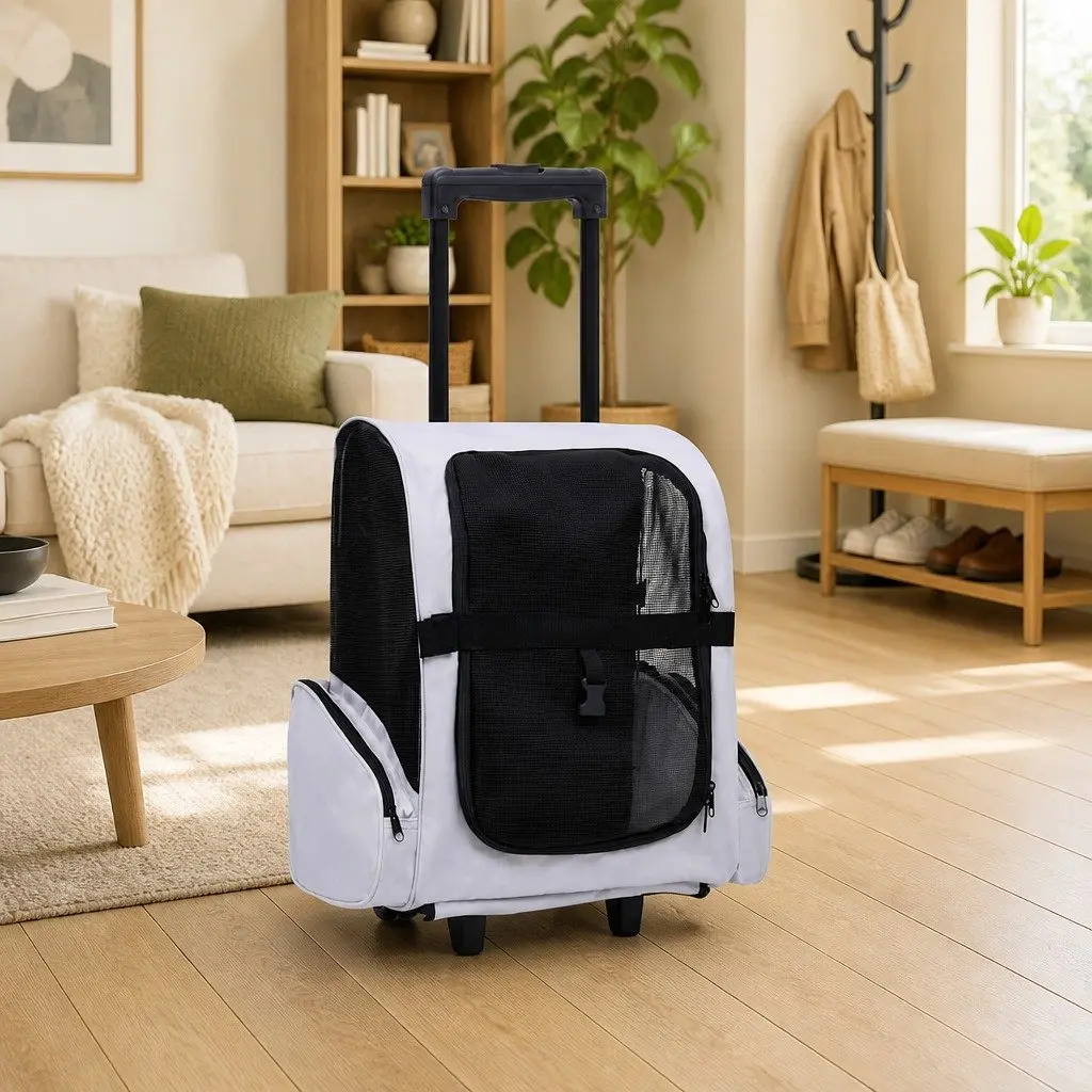 Foldable Pet Trolley Grey Multipurpose Carrier Backpack Handbag for Small Dogs Cats