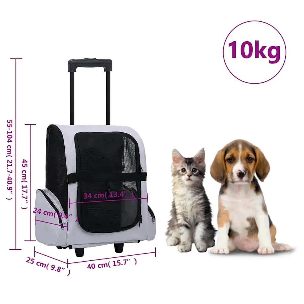 Foldable Pet Trolley Grey Multipurpose Carrier Backpack Handbag for Small Dogs Cats