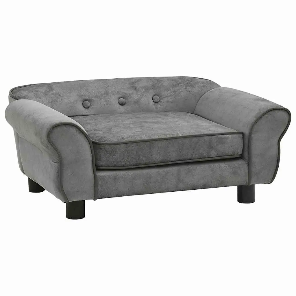 Dog Sofa Grey Small Plush Cushion Wooden Frame