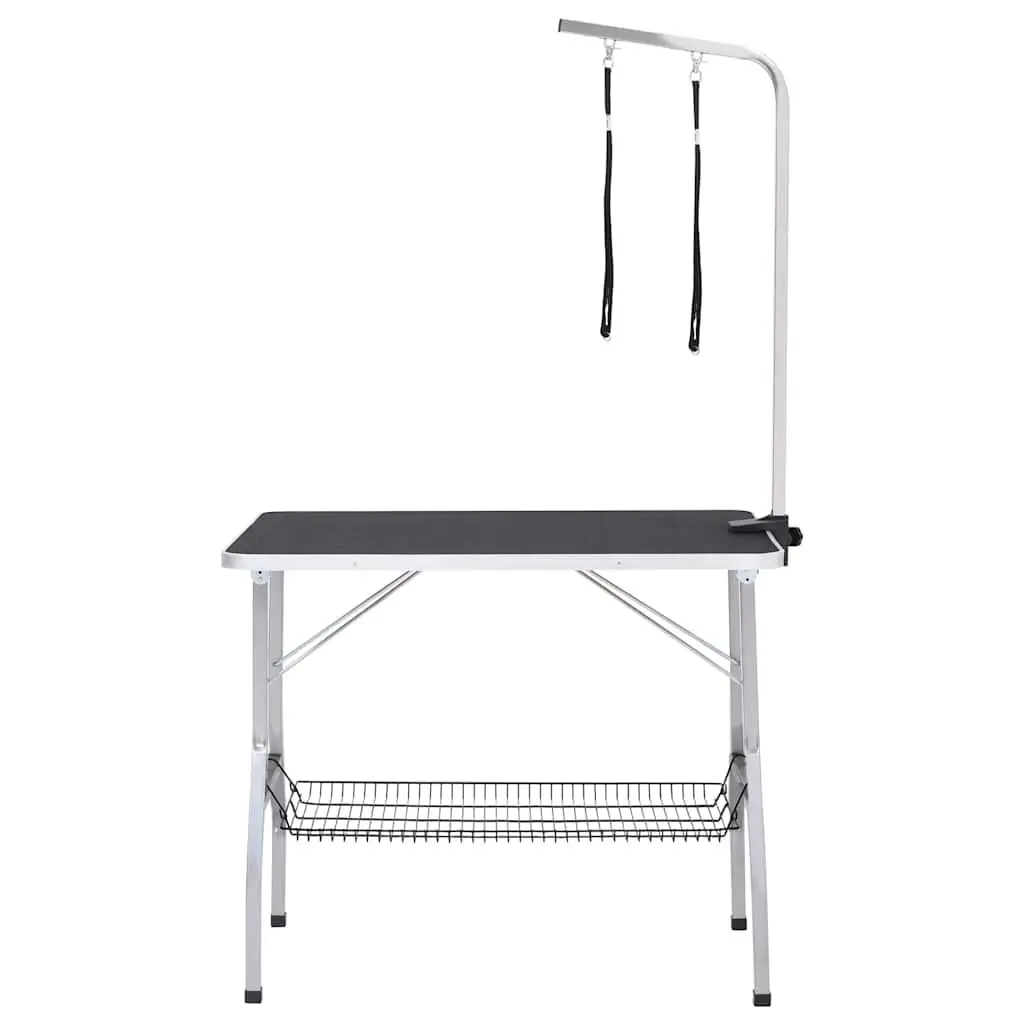 Dog Grooming Table Black Foldable Adjustable with Stainless Steel Arm and 2 Loops