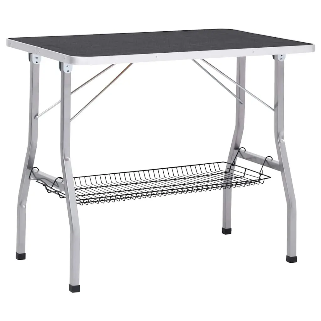Dog Grooming Table Black Foldable Adjustable with Stainless Steel Arm and 2 Loops