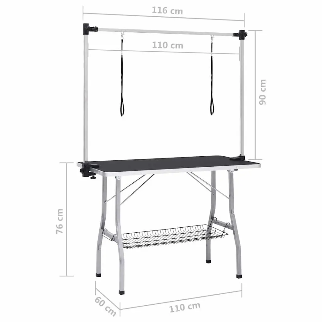 Dog Grooming Table Black Adjustable Height Foldable Non-Slip Surface