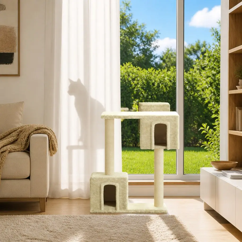 Cat Tree Cream 60cm Multi-Level Scratching Posts Climbing Perch House Platform Rest