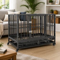 Compact and Strong Dog Cage with Wheels