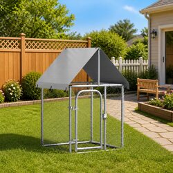 Outdoor Dog Kennel with Roof Silver Steel Mesh Enclosure Run Puppy House