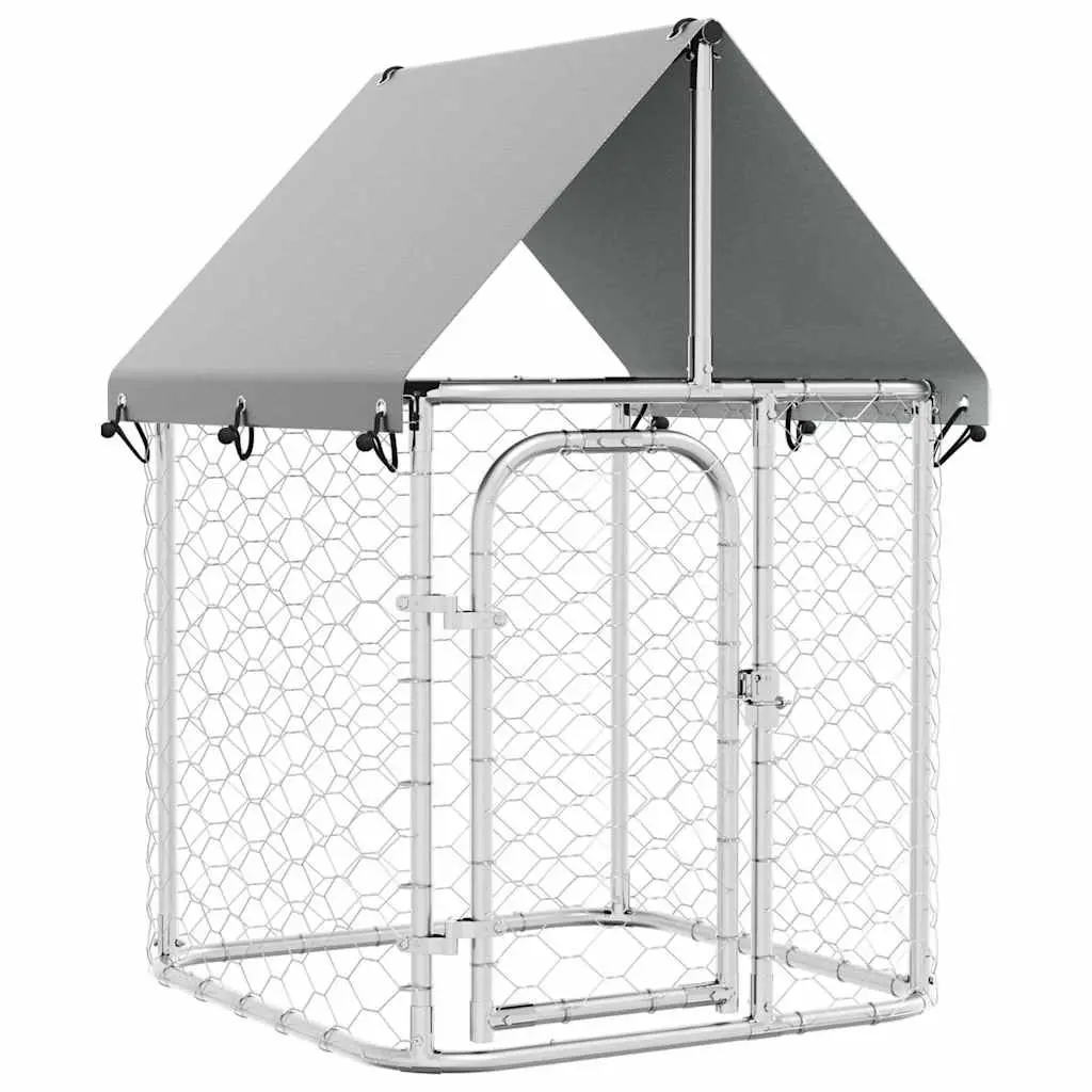 Dog Kennel Silver 100x100x150cm Galvanised Steel Mesh Enclosure with Roof